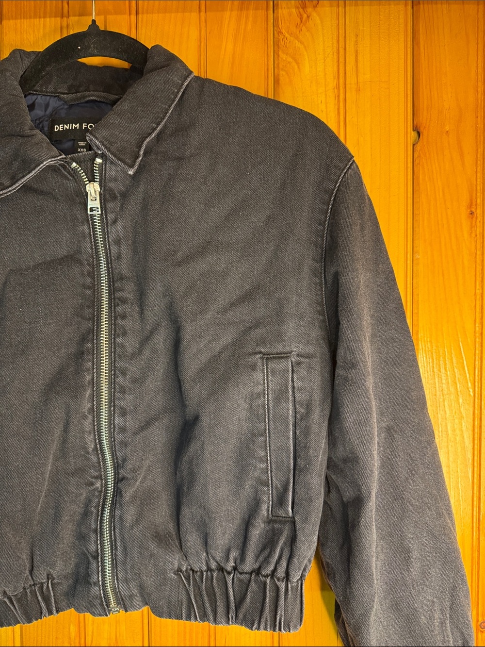 Aritzia Denim Forum Black Cropped Insulated Bomber Jacket- Slight Oversized Fit - Picture 9 of 12